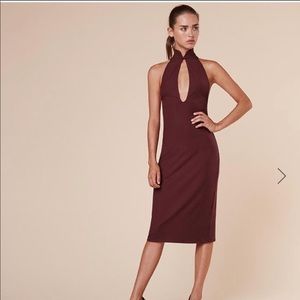 Reformation Jute Ribbed MIDI Keyhole dress in Rust